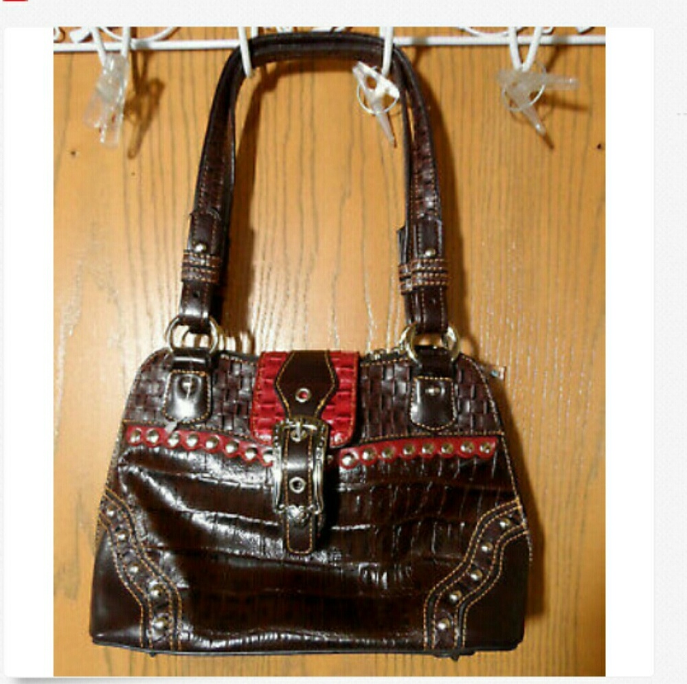 M.C. Croco Embossed Leather Western Satchel Handba